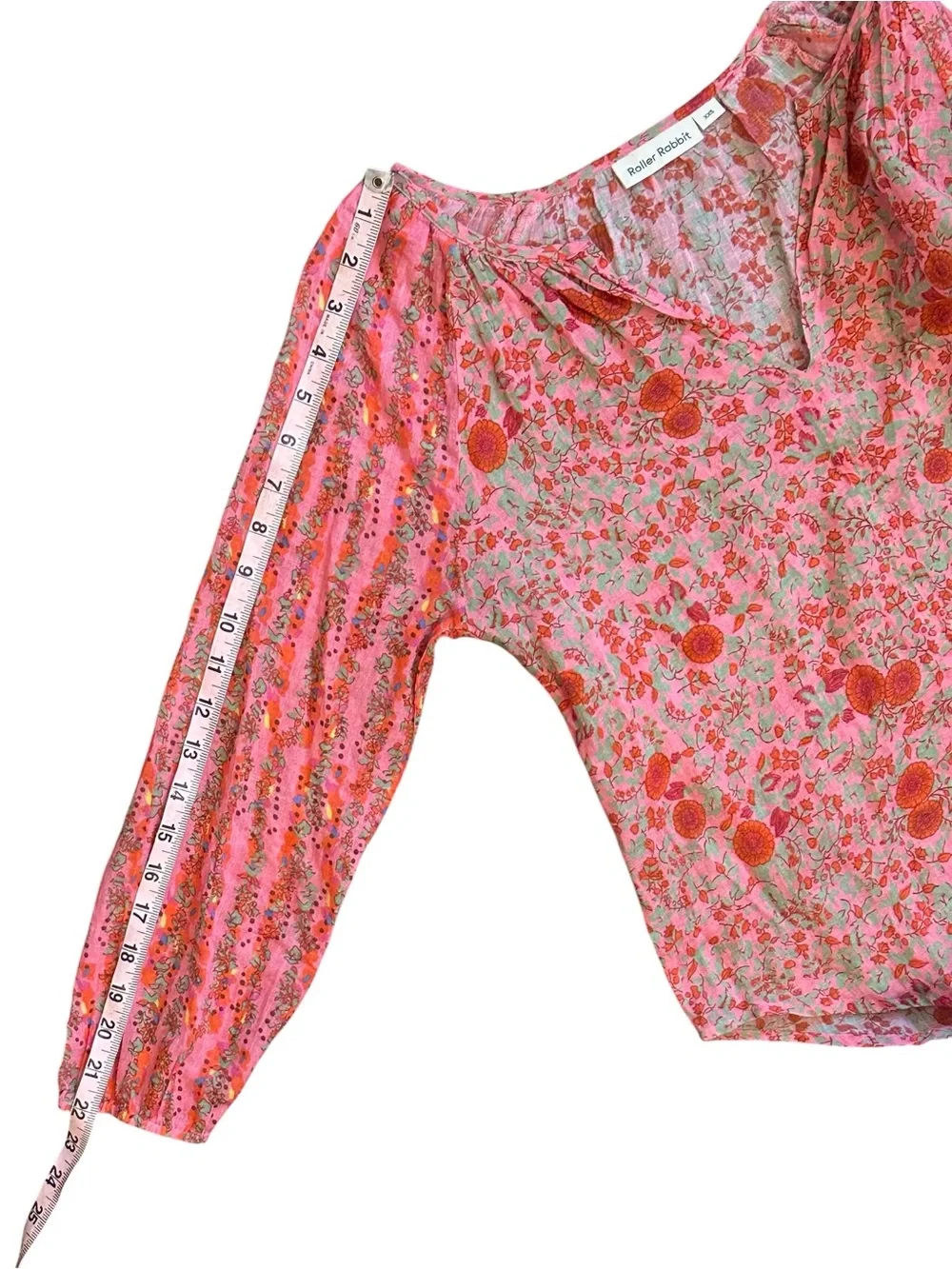 Roller Rabbit Rhody Lucy Peasant Blouse Mixed Floral Pink Women’s XXS - Picture 8 of 8